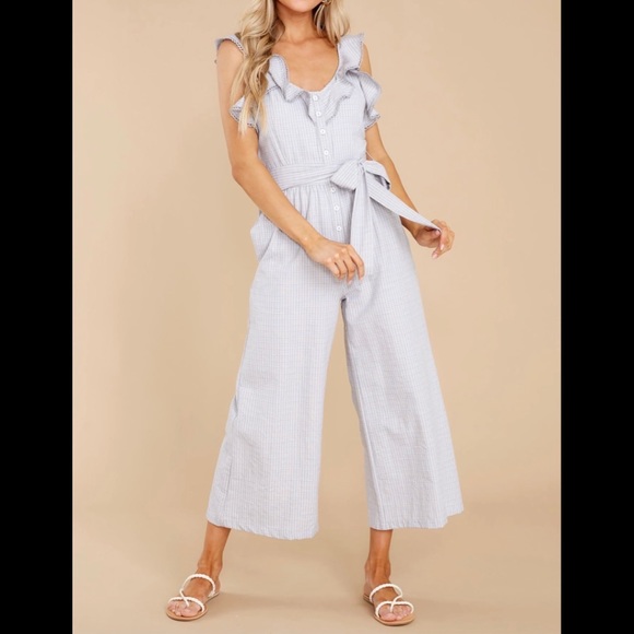 NWT Women’s Grey Striped Jumpsuit, Size Small - Picture 1 of 9